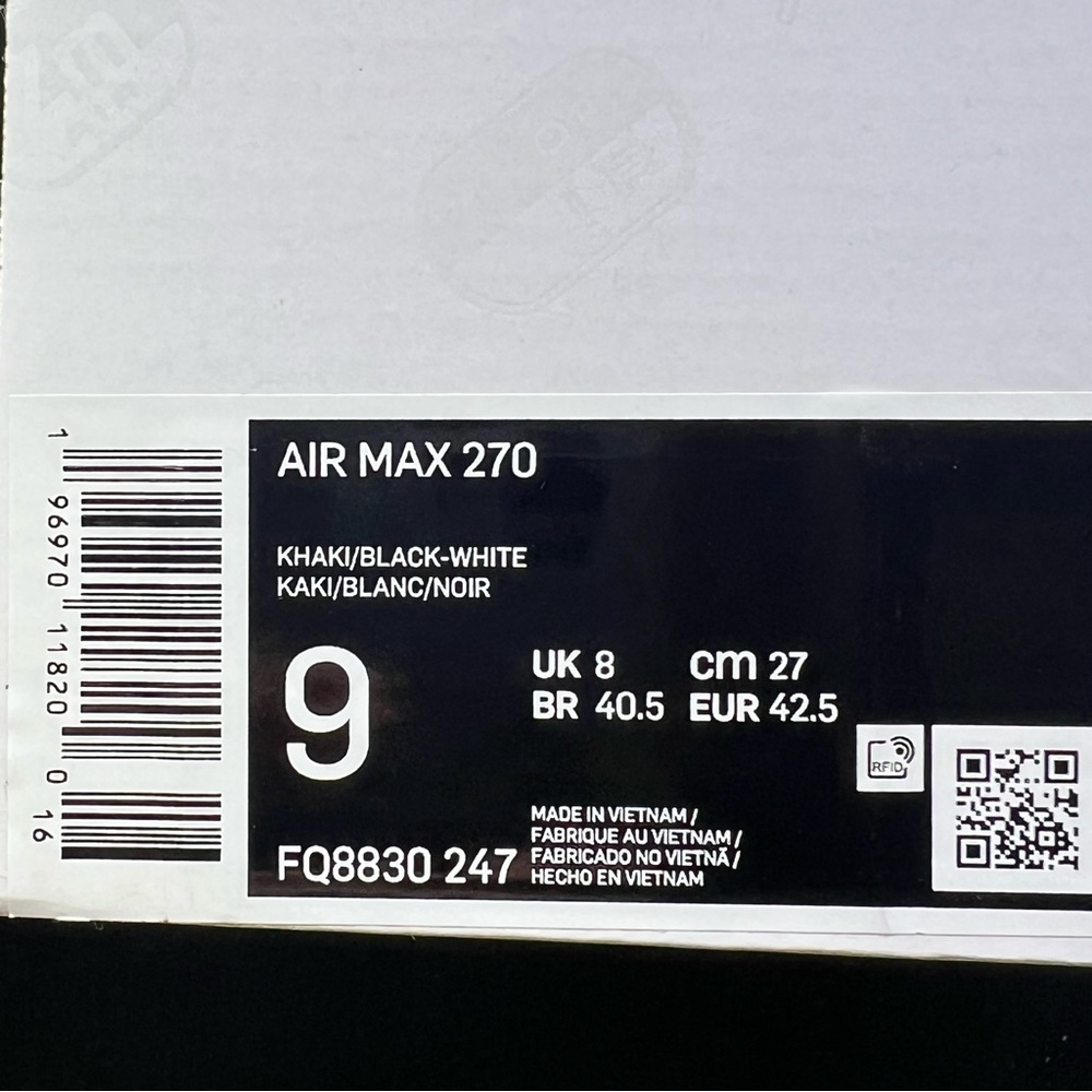 Nike Air Max 270 Khaki Beige Black White FQ8830-247 Men's multi size - Picture 8 of 10